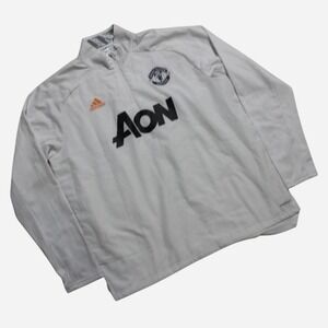 Mens Manchester United White Quarter Zip Track Striped Sweater